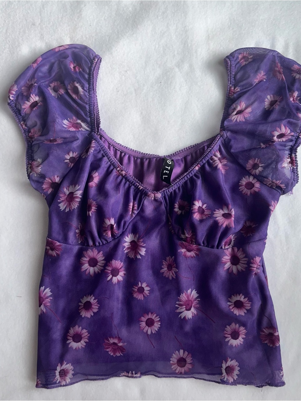 Motel Rocks Purple Floral Mesh Puff Sleeve Camisole